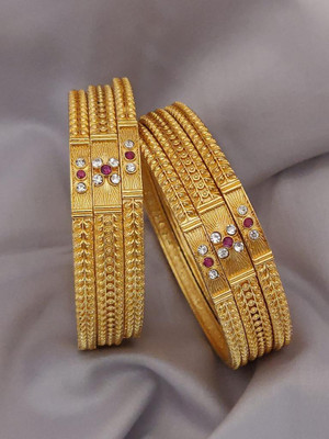 FMC Alloy Cubic Zirconia Gold-plated Bangle Set(Pack of 6)