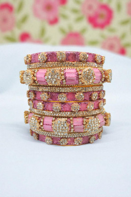 Neha Traditional Alloy Beads, Cubic Zirconia Gold-plated Bangle Set(Pack of 10)
