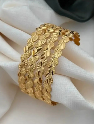 Jaseela Trends Brass Cubic Zirconia Gold-plated Kada(Pack of 4)