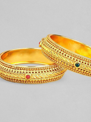 RUBANS Brass Gold-plated Bangle Set(Pack of 2)