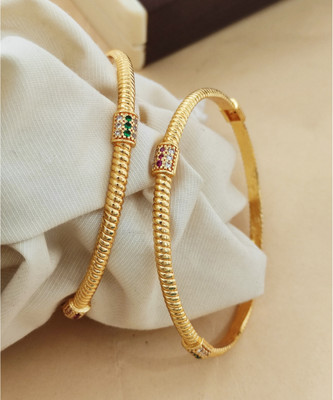 AK Brass Diamond Gold-plated Bangle Set(Pack of 2)