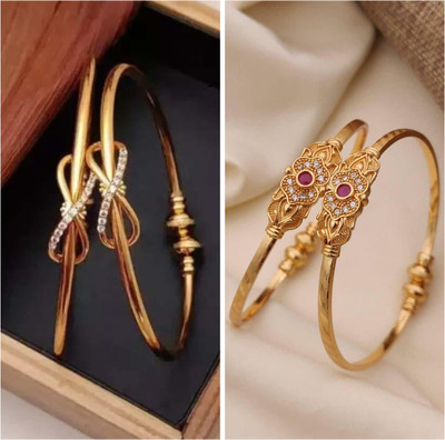 Divastri Brass Diamond Gold-plated Bangle Set(Pack of 2)