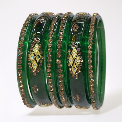 priya kangan Glass Zircon Bangle Set(Pack of 6)
