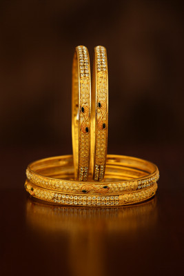 BeMine Jewellery Brass Cubic Zirconia Gold-plated Bangle Set(Pack of 4)