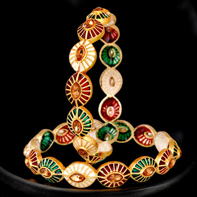 Lucky Jewellery Alloy Gold-plated Bangle Set(Pack of 2)