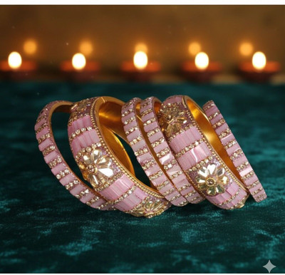 IZELBEAUTY Metal, Stone Cubic Zirconia Gold-plated Bangle(Pack of 6)