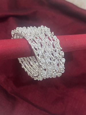 ESSENTICO Alloy Crystal Silver Bangle(Pack of 4)