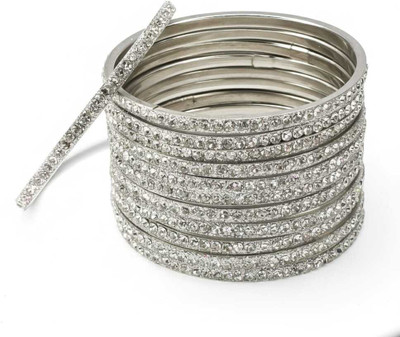 Suhana collection Alloy Cubic Zirconia Silver Coated Bangle Set(Pack of 12)