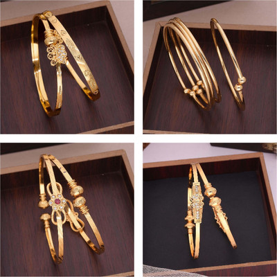 Sangria Brass Diamond Gold-plated Bangle Set(Pack of 4)