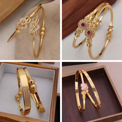 Sangria Brass Diamond Gold-plated Bangle Set(Pack of 4)