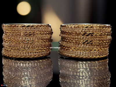 Om Traders Metal Crystal Gold-plated Bangle Set(Pack of 2)