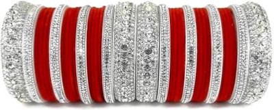 SSONLINEBAZAR Metal, Plastic Zircon Silver Bangle Set(Pack of 10)