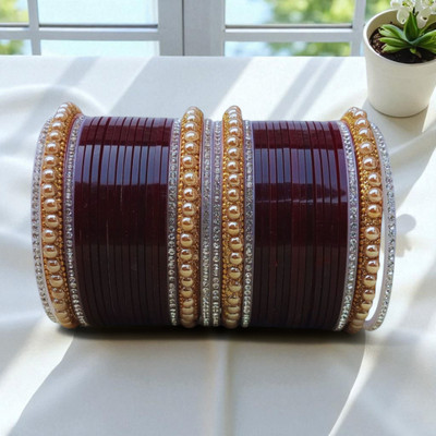 ARJUN TRADERS Plastic Cubic Zirconia, Zircon Silver Coated Bangle Set