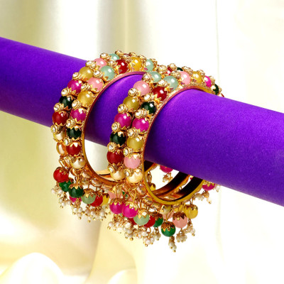 HEENAZ Glass Pearl Bangle Set(Pack of 4)