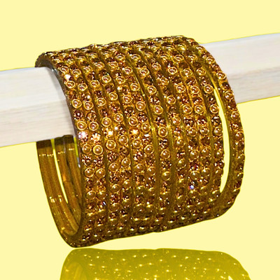 srintana Glass Crystal Gold-plated Bangle Set(Pack of 12)
