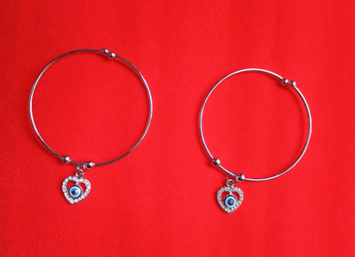 EIT Collection Stainless Steel Beads Sterling Silver Charm Bracelet(Pack of 2)