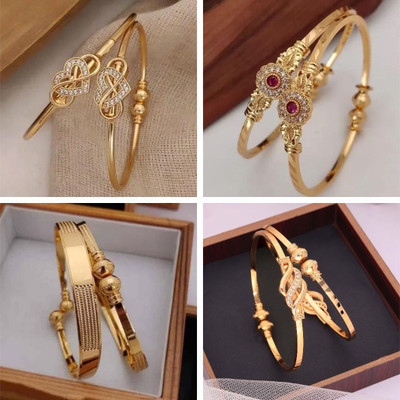 Sangria Brass Diamond Gold-plated Bangle Set(Pack of 4)