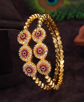 Ornadzn Brass Cubic Zirconia Gold-plated Bangle Set(Pack of 4)