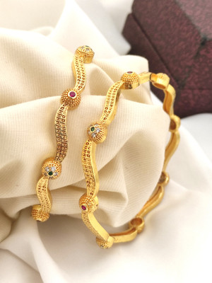 DH Brass Cubic Zirconia, Diamond Gold-plated Bangle(Pack of 2)