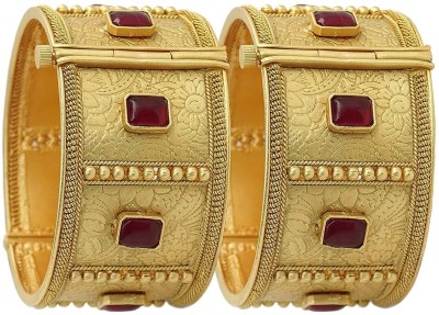 Panini Jewels Copper Ruby Gold-plated Bangle Set(Pack of 2)