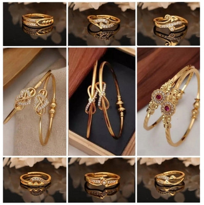 brado jewellery Brass Diamond Gold-plated Bangle(Pack of 9)