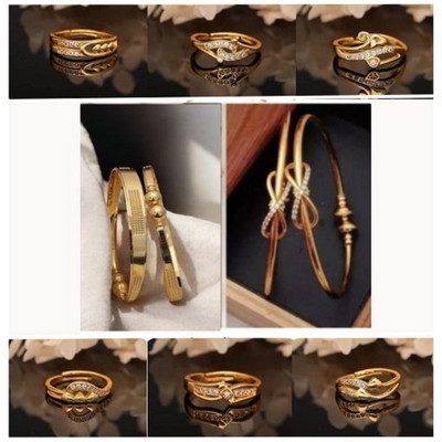 ANOUK Brass Diamond Gold-plated Ring Bangle(Pack of 8)