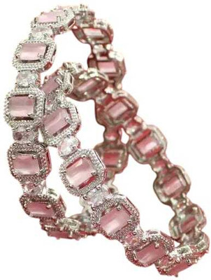Pakheecreation Brass Cubic Zirconia Silver Bangle Set(Pack of 2)