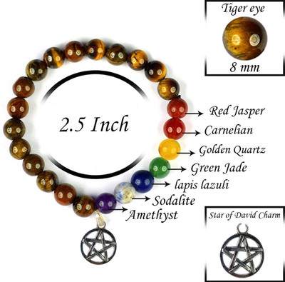 REIKI CRYSTAL PRODUCTS Stone, Crystal, Tiger's Eye, 7 Chakra Beads, Agate, Crystal Bracelet