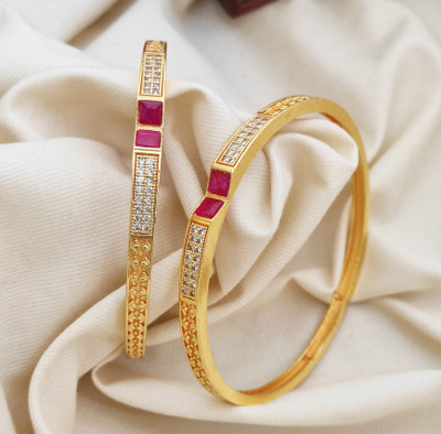 AK Brass, Alloy Cubic Zirconia, Diamond Gold-plated Bangle Set(Pack of 2)