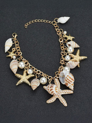YELLOW CHIMES Metal Pearl Gold-plated Charm Bracelet