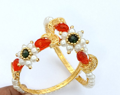 yesankar Brass Pearl Gold-plated Bangle Set(Pack of 2)