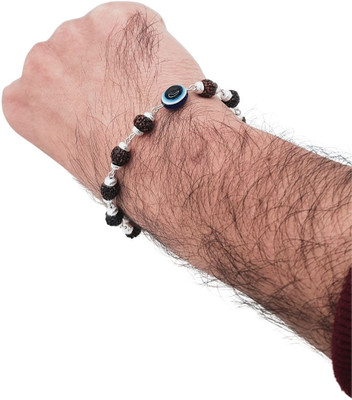 KitaboJi Jewellery Rudraksha, Evil Eye Silver Charm Bracelet