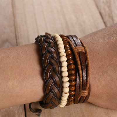 PROVOGUE Metal, Oxidised Silver, Alloy, Evil Eye, Stainless Steel, Leather Beads Black Silver Bracelet Set