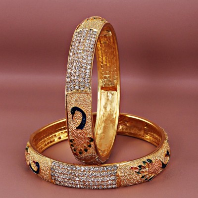 Lucky Jewellery Alloy Cubic Zirconia Gold-plated Bangle Set(Pack of 2)