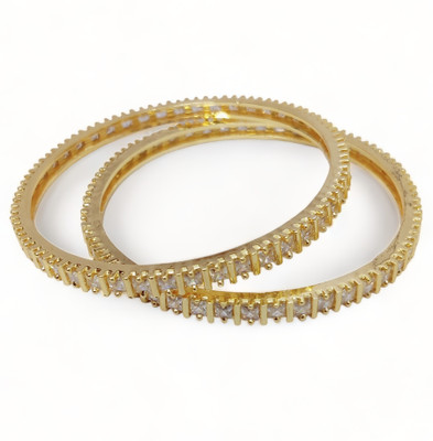 Opal Touch Brass Cubic Zirconia Gold-plated Bangle Set(Pack of 2)