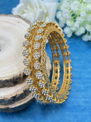 kewai Alloy Diamond Gold-plated Bangle Set(Pack of 2)