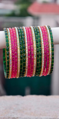 DIVINE GLASS Glass Cubic Zirconia Bangle Set(Pack of 18)