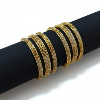 Aspruha Brass, Copper, Alloy Diamond Bangle Set(Pack of 6)