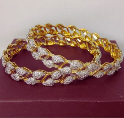 IZELBEAUTY Alloy Cubic Zirconia Gold-plated Bangle(Pack of 2)