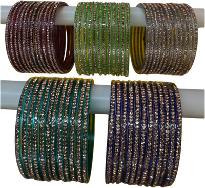 Mahaveer Glass Cubic Zirconia Bangle(Pack of 4)