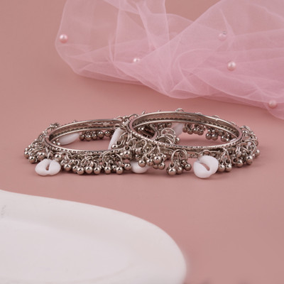 GC PREMIUM JEWELLERY Brass Cubic Zirconia Silver Bangle Set(Pack of 2)
