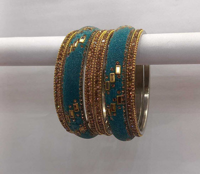 CHURA KING Alloy Crystal Silver Bangle Set(Pack of 6)
