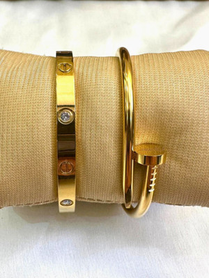 SHIMMERA Stainless Steel Cubic Zirconia Gold-plated Bracelet Set(Pack of 2)