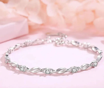 Floky Stainless Steel Diamond Silver Coated Bracelet