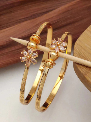 ElegantMiss Brass, Copper Cubic Zirconia, Diamond Gold-plated Bangle(Pack of 2)