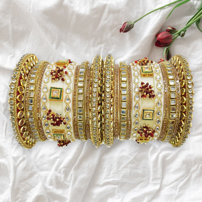 Radhya Enterprise Plastic Pearl, Opal, Diamond, Zircon Gold-plated Bangle Set(Pack of 18)