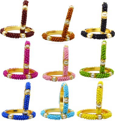 J J Brass Beads Gold-plated Bangle Set(Pack of 9)
