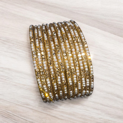 srintana Glass Crystal Gold-plated Bangle Set(Pack of 10)