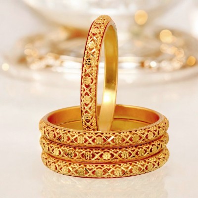 Lucky Jewellery Alloy Gold-plated Bangle Set(Pack of 4)