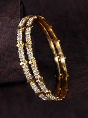 Atulya Brass Cubic Zirconia Gold-plated Bangle(Pack of 2)
